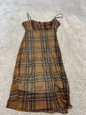 Blue Jay Brown Plaid Strapless Midi with Removable Spaghetti Straps